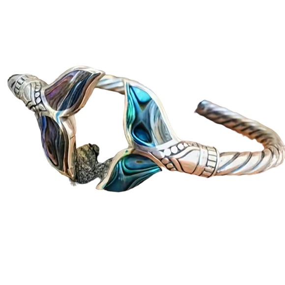 Braided Silver Open Cuff Mermaid Bracelet - Picture 2 of 7